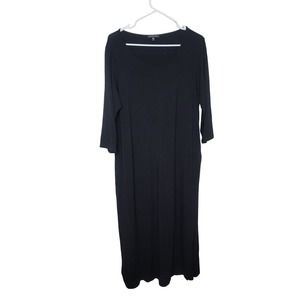 Eileen Fisher Black Shift Maxi Sleeve Neck Long Dress Size Large